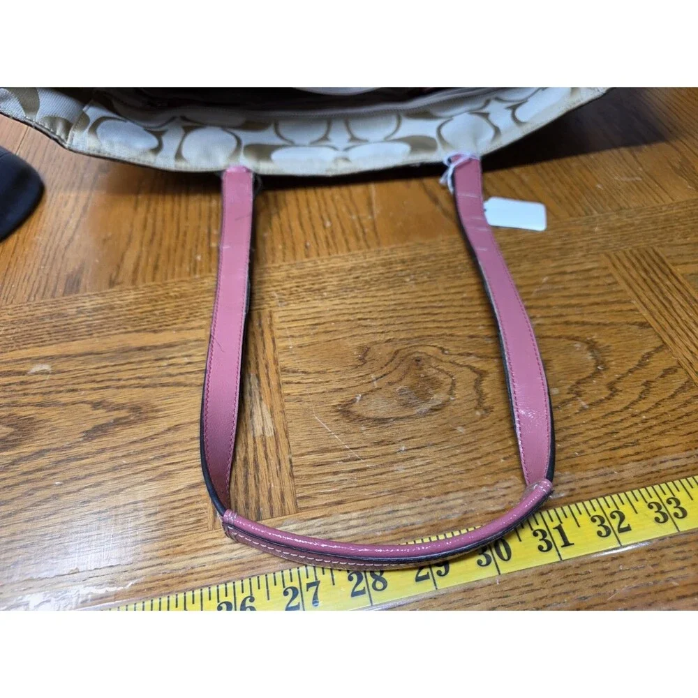 Coach F21865 Signature Stripe Diaper Baby Bag Multifunction Tote Pink Read